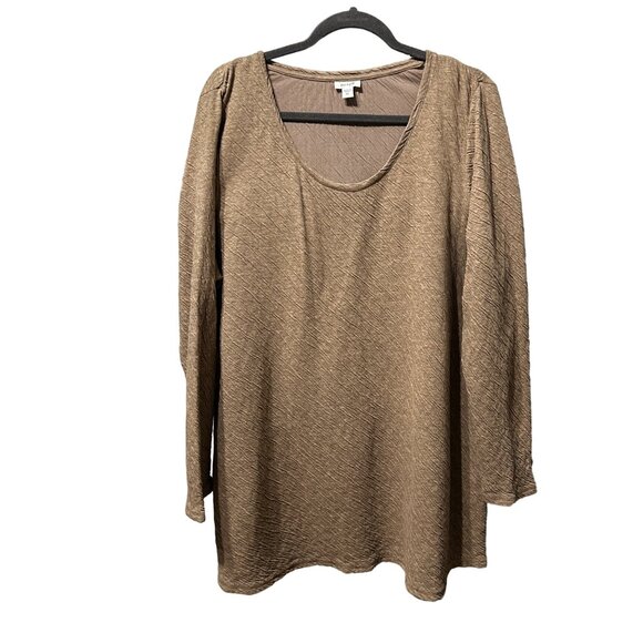 J. Jill sz XL taupe scoop neck cotton textured long sleeve comfy neutral tunic - Picture 1 of 7